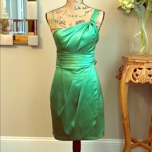 Green cocktail dress worn as bridesmaid dress